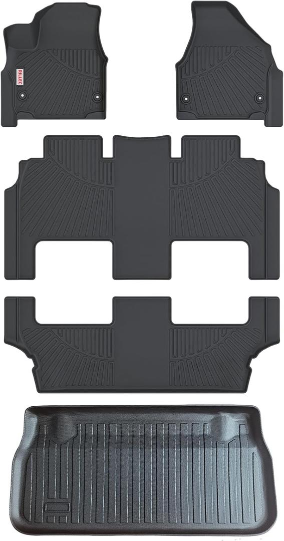 Floor Mats Accessoires 3 Row Liners Set & Cargo Liner Custom Fit for 2017-2025 Chrysler Pacifica Hybrid Touring L/Hybrid Touring Models(7 or 8 Passenger Models),TPE All Weather Car Mat