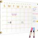 Large Acrylic Calendar for Wall, 24" X 16" Golden Clear Acrylic Wall Calendar, Clear Wet & Dry Erase Calendar Hanging Frameless Monthly Planner for Office, Home or School, 2 Markers