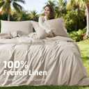 100% Linen Duvet Cover Set Queen Size, Pure Natural French Flax Linen Duvet Cover, Breathable for Hot Sleepers, Zipper Closure & Corner Ties - 3 Piece (Linen, Queen)