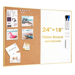 Okydoky Cork Board White Board Combo, 18" x 24" Magnetic Dry Erase Board/Bulletin Combination Board, Gold Aluminum Frame, Whiteboard & Corkboard(ZHBB-Gold-4560)