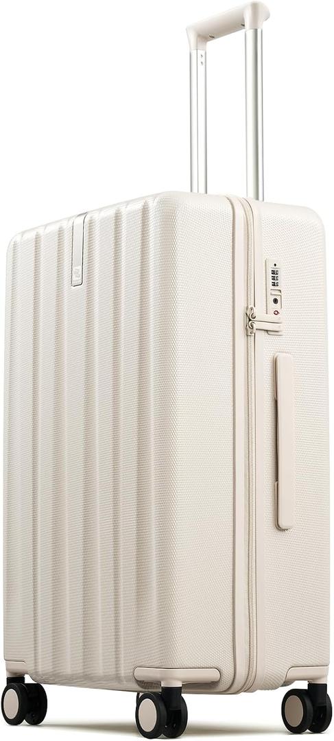 Hanke Upgraded Elite 24 Inch Checked Luggage,PC Hard Shell Suitcases with Wheels, TSA Lock, Explosion-Proof Zipper Suitcase for Business Travel Men & Women,Ivory White