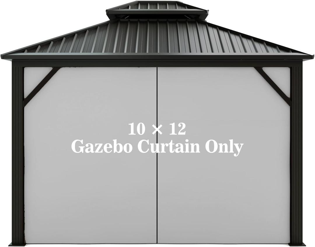 Gazebo Universal Replacement Privacy Curtain – Hugline 10' x 12' Gazebo Side Wall Outdoor Privacy Panel with Zipper (Gray)