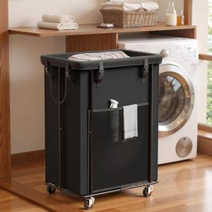 200L (53 GAL) Laundry Hamper with Wheels, Rolling Laundry Basket with Metal Frame and Removable Bag, Large & Tall Dirty Clothes Hampers for Bedroom Aesthetic, Laundry Room, Bathroom, Dorm-Black