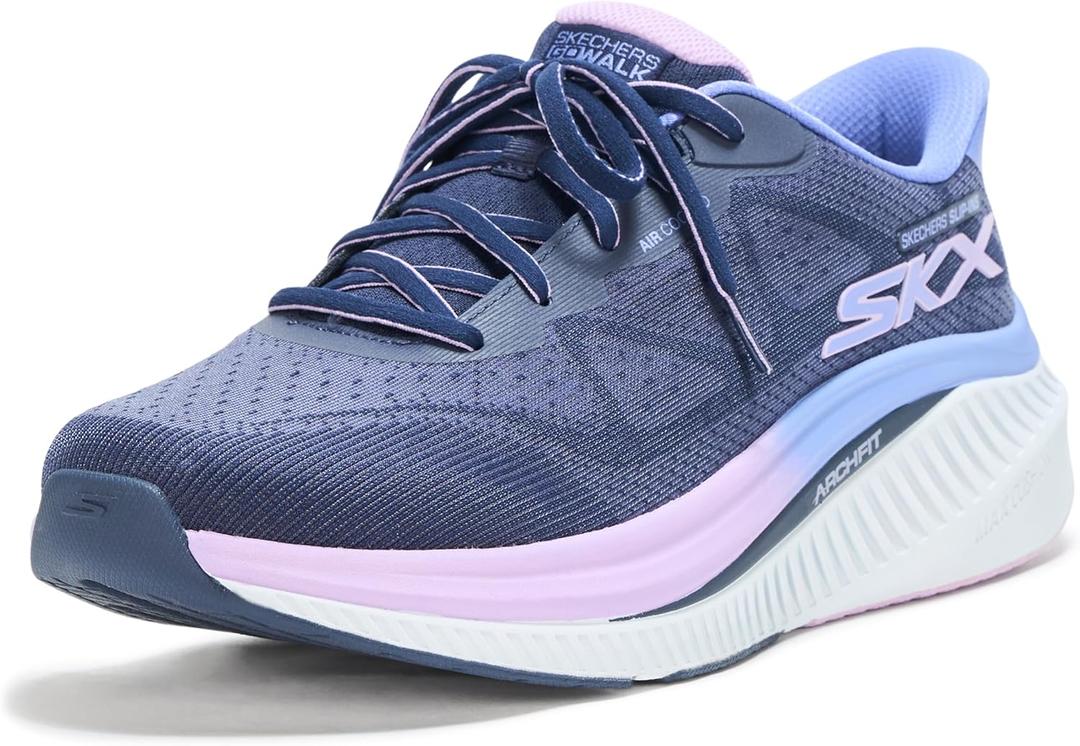 Skechers Womens Max Cushioning Arch Fit Areena Hands Free Slip-ins (8, Navy/Lavender)
