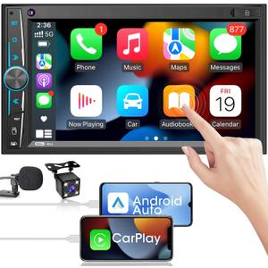 Car Stereo Carplay Android Auto: Double Din Car Radio 7 Inch HD Capacitive Touchscreen Bluetooth Car Audio Receiver LCD Display | Mirrorlink | Backup Camera | USB SD A/V Input | AM FM Radio
