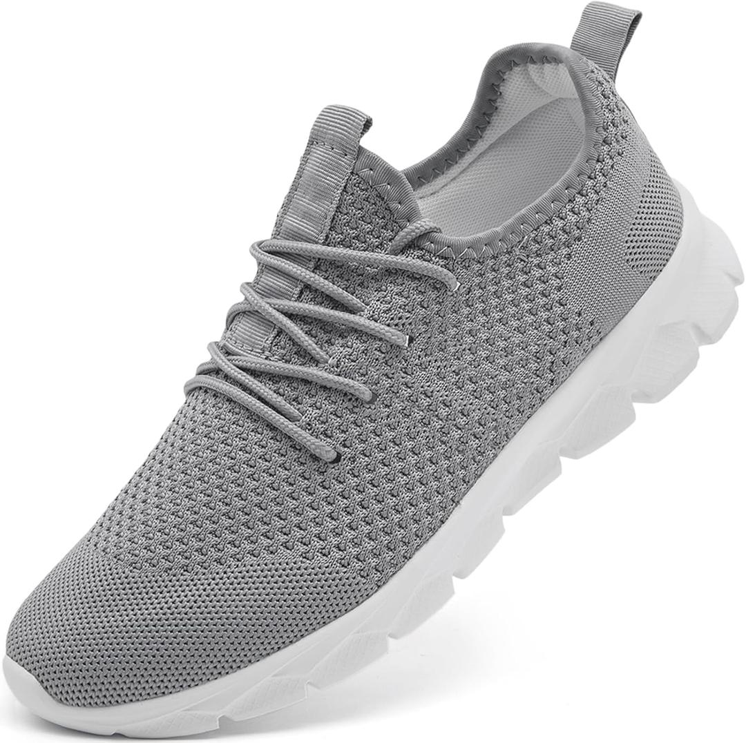 Mens Running Shoes Fashion Sneakers Tennis Walking Shoes Lightweight Athletic Gym Workout Shoes (10, Grey/White)