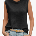 Saodimallsu Womens Sleeveless Sweater Vest Summer Casual Cap Sleeve Crew Neck Loose Knit Lightweight Pullover Tank Tops, Size S