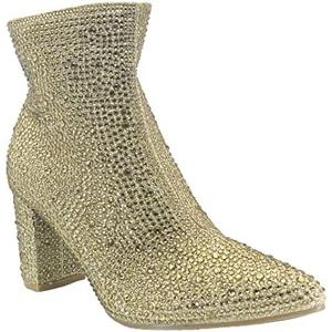 ABSOLEX Women Pointed Toe Rhinestone Block Medium Heel Ankle Booties Size 8,5