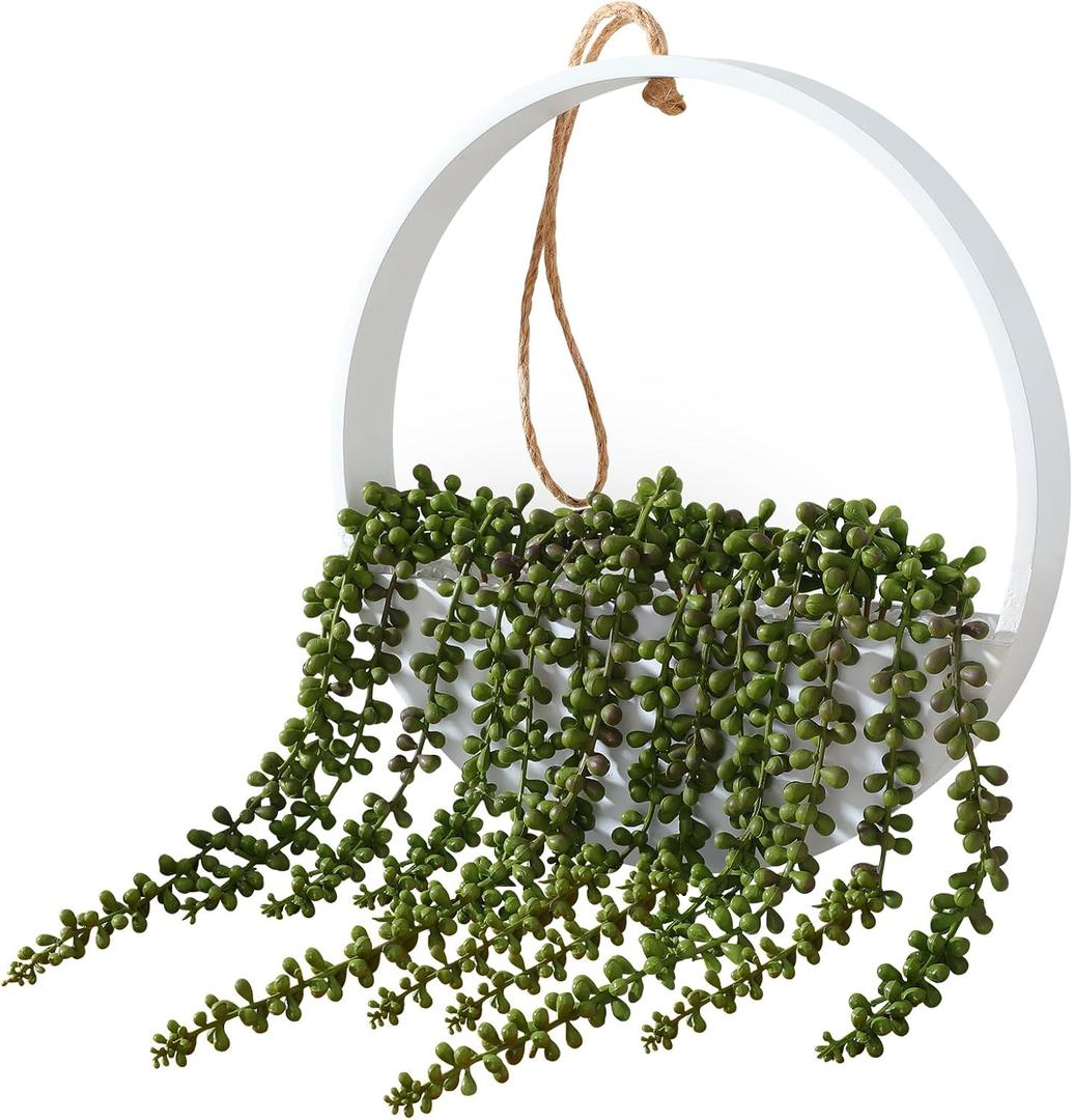 Floweroyal Artificial Succulents Hanging Plants 20.1'' Fake String of Pearls in Pot with 9.4'' Lanyard for Indoor Outdoor Wall Decor (Large)
