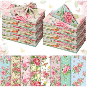 VitalCozy Cloth Napkins-15 x 15 Inch Soft Fabric Napkins Bulk Cloth Washable Reusable Plants Floral Square Napkin Cotton Dinner Towel for Spring Tea Party(Pink Flower,24 Pcs)