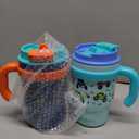 Fimibuke 16oz Kids Insulated Tumbler with Handle & Straws - 2 Pack BPA FREE 18/8 Stainless Steel Toddler Cups with Sip/Swig 2-in-1 Lids, Leak Proof Kid Drinking Cup Travel Mugs for Children Boys Girls