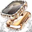 2 x Surace 2 in 1 Waterproof Bling Case Compatible for Apple Watch Series 9/8/7 41mm Screen Protector, Lace Edge Diamond Protective Bumper Face Cover for iWatch Accessories Women 41mm, Rose Gold