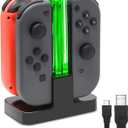 FastSnail Charging Dock Compatible with Nintendo Switch for Joy Con & OLED Model Controller with Lamppost LED Indication, Charger Stand Station with Charging Cable (6.2/7.0 inch, Black)