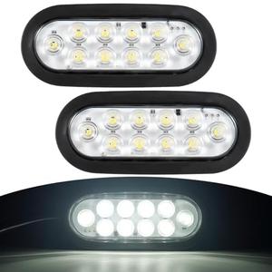 RUNHWEE 6" Oval LED Trailer Lights Kit, 2PCS Waterproof Stop/Turn/Brake Tail Lights with 10 LED Markers for Truck, RV, Boat, Trailer (white) DOT Compliant