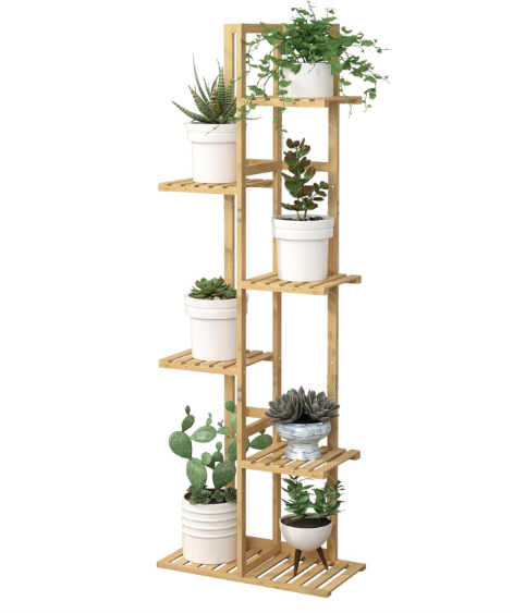 Laiensia Bamboo Plant Stand Rack 6 Tier,Multiple Stand Holder Shelf Rack, Indoor&Outdoor Planter Display Shelves for Patio Garden, Living Room, Corner Balcony and Bedroom,Wood Color