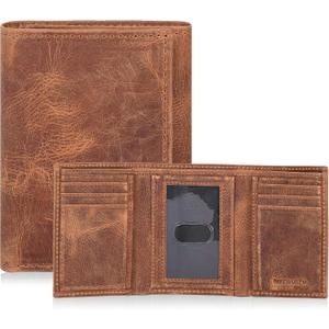 Tri Fold Leather Wallet for Men with RFID | Slim Wallets for Men with 1 ID and 6 Credit Card Slots | Front Pocket Minimalist