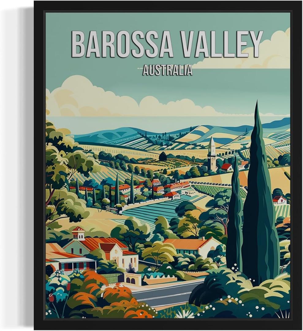 10 x Barossa Valley Australia Landscape Poster Art Print, Retro Vintage Wall Art Nature Landscape Painting Decor Gallery 23 (Barossa Valley Australia, 8 x 10 inches, Unframed)