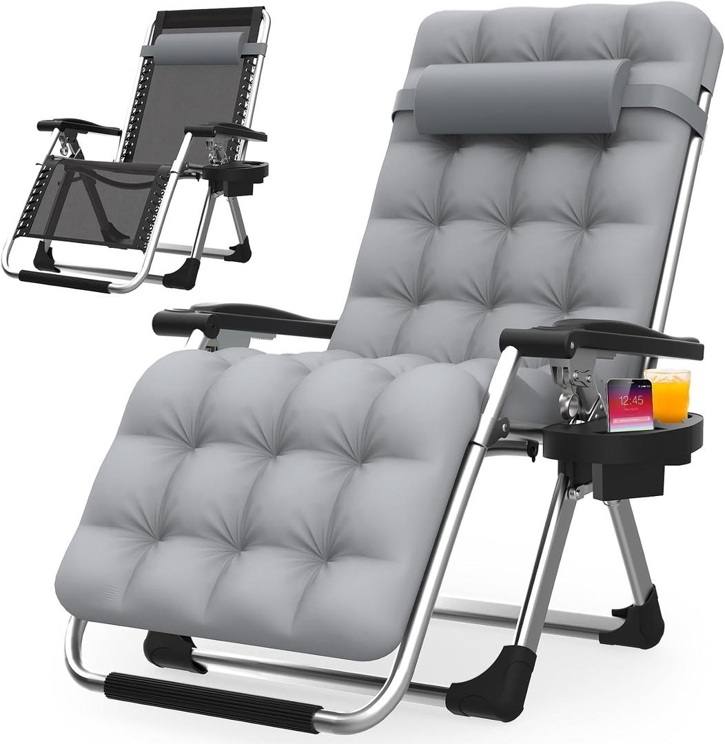 Suteck Zero Gravity Chair, Reclining Camping Lounge Chair w/Removable Cushion, Upgraded Lock and Cup Holder, Reclining Patio Chairs Folding Recliner for Indoor and Outdoor, 26" x 30" x 45"