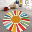 STARUIA Boho Washable Rug 5 Ft Round Area Rug for Bedroom, Rainbow Circle Kids Rugs for Office, Non-Slip Circluar Carpet Soft Sunshine Rugs for Dorm Nursery Sofa Living Room Corner