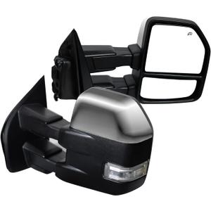 AERDM New Pair towing mirror Chrome Cap fit for 2015 2016 2017 2018 Ford F150 Pickup Truck Towing Mirrors w/Turn Signal, Auxiliary Lamp