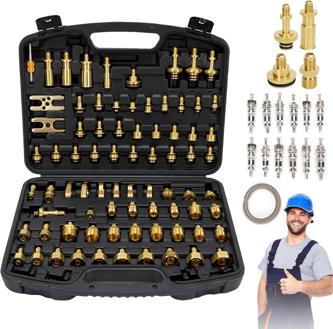 VINGVO Car Air Conditioning Leak Detector Kit, 77pcs Automotive AC Leak Test Set with Brass Connectors, Professional Universal AC Connector Repair Tools Kit for Car & Truck Refrigerant System