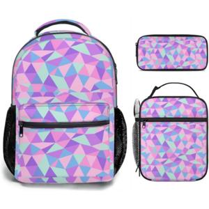 Girls Kids Backpack and Lunch Box Set, 3-in-1 School Bag Combo with Pencil Case, Lightweight Waterproof Bookbag for Elementary Middle School Girls & Boys