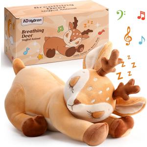 HyDren Deer Breathing Stuffed Animal Soft Soothing Stuffed Animal Deer Plush Anxiety Plush Toys with Music Lights and Realistic Breathing Motion Adult Kids Relief Relaxation Gift for Valentine Holiday