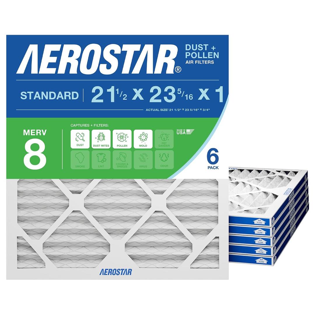 Aerostar 21.5x23.3125x1 MERV 8-6 Count - High Efficiency Pleated HVAC, Furnace & Air Conditioner Filters - Removes Dust, Lint, Mold & Allergy-Causing Pollen