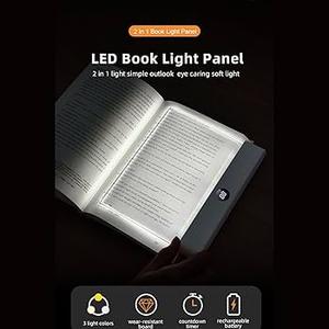 Book Light, Rechargeable Clear LED Flat Reading Light with 3 Colors & Timer, Dimmable Panel Plate Lamp Book Full Page Light for Reading in Bed at Night, Funny Gifts for Readers Kids Women Men