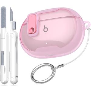 RFUNGUANGO Transparent Protective Case for New Beats Studio Buds + (2023) / Beats Studio Buds (2021), Security Lock for Beats Studio Buds Plus Protective Case with Cleaning Kit/Keychain - Pink