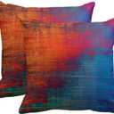 Emvency Set of 2 Red and Blue Throw Pillow Covers Vintage Abstract Orange Messy Rust Painting Decorative Pillow Cases Home Decor Standard Square 16x16 Inches Pillowcases