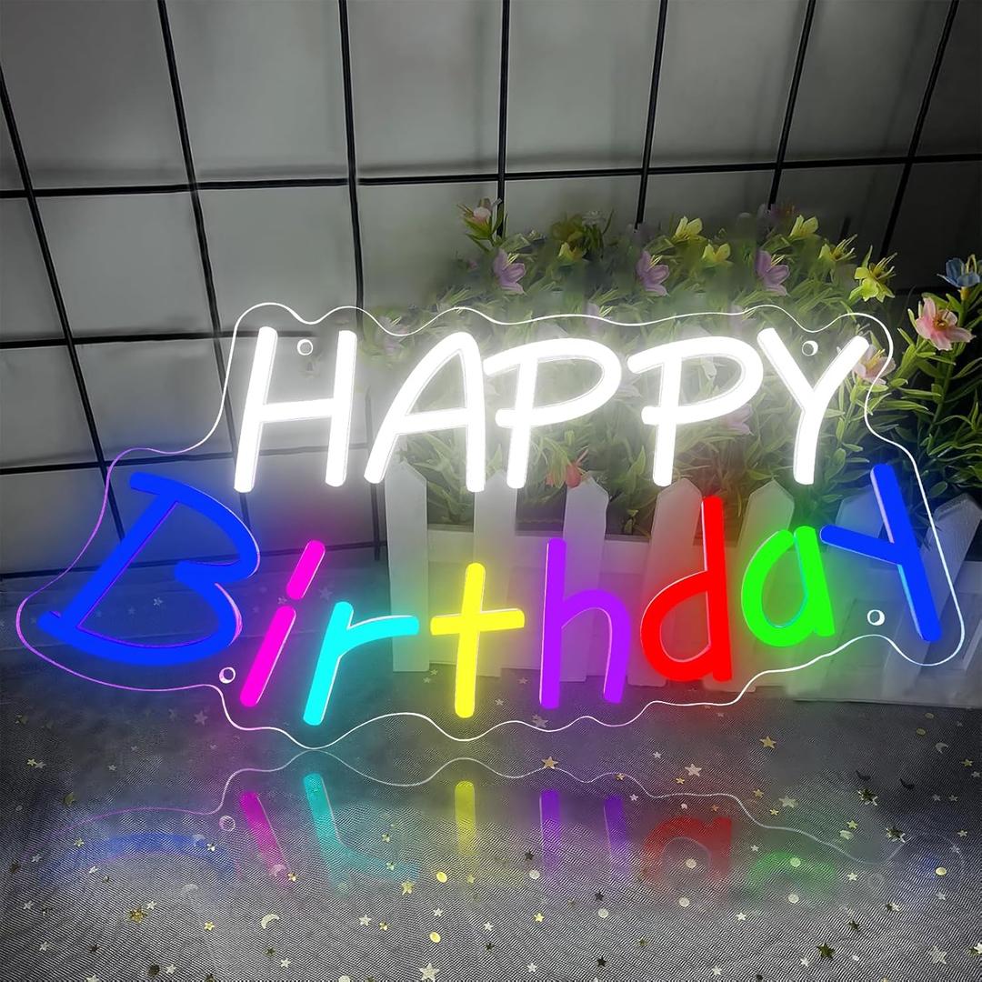 Happy Birthday Light Up Sign,Birthday Partys Decor Dimmable LED Happy Birthday Neon Sign,Neon Lights for Wall Decor Happy Birthday Led Signs for Backdrop Birthday Celebration Decoration