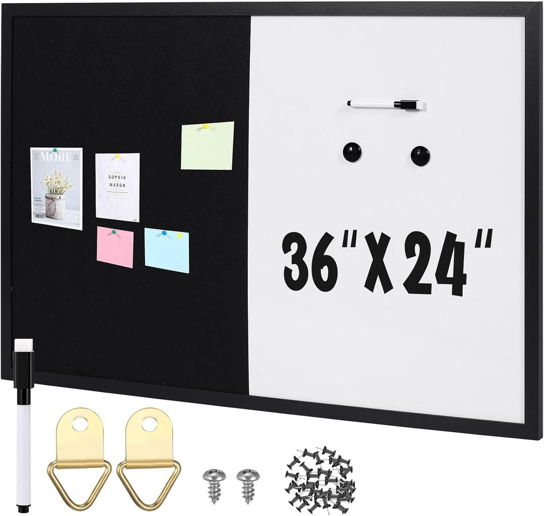 Ireer Framed Bulletin Board 36 x 24 Inches Magnetic Cork and Whiteboard Combo Dry Erase and Cork Board Combo for Wall Mounted Presentation Supplies Home Office School, 36.2" x 24.4"