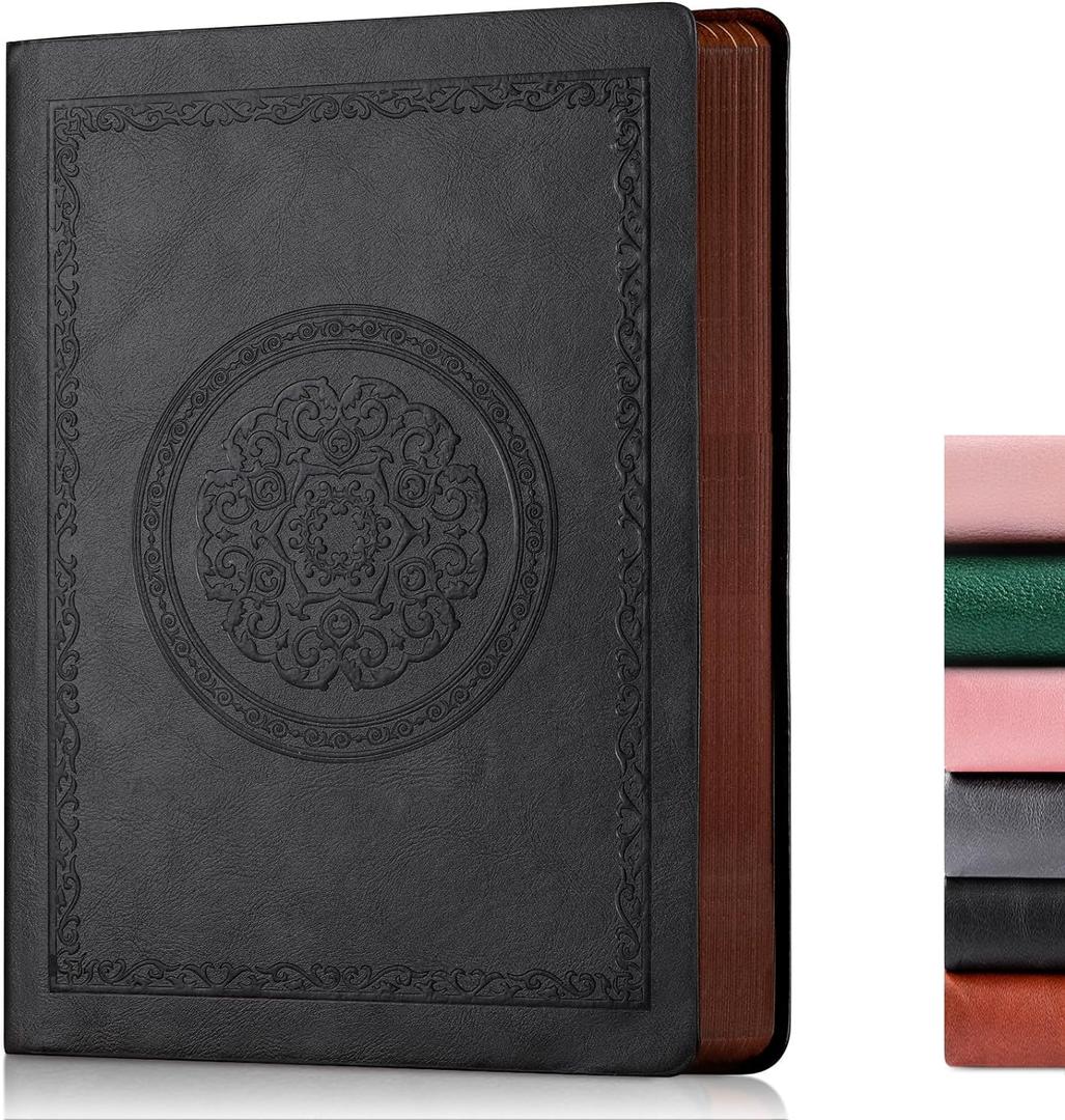 2 x 300 Pages Leather Dotted Journal Notebook,Softcover Leather Dotted Journal Notebook for Women Men,300 Pages Notebook for Travel,Business,Work,Office,School Note Taking,5.7'' X 8.3'',black