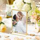 Hoteam 18 Pack Acrylic Sign Holder 5 x 7 Inch Gold Frames Wedding Table Number Holders, Double Sided Picture Frame Clear Display Menu Stand for Home Photo Flyers Wedding Party (Vertical)