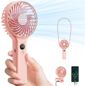 SWEETFULL Handheld Fan, Portable Fan, 5000mAh Rechargeable Battery, 6 Speed Wind, LED Display, Personal Mini Travel Fan with Backup Power, Hand Held Fan USB Foldable Electric Fan for Women Girl (B-Pink)