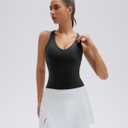 SUUKSESS V Neck Padded Longline Sports Bras Workout Open Back Tank Tops, Large
