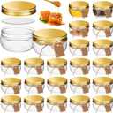 Suclain 24 Pcs 3 oz Mini Wide Mouth Plastic Jars with Lids Small Canning Yogurt Jars and Tags for Jelly, Jams, Honey, Spice, Wedding Favors. Included 1 Roll of Rope and 60 Labels(Gold)