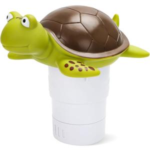 Pool Chlorine Floater, Large Capacity Floating Chlorine Dispenser Fits Up to 5 Pc 3-Inch Chemical Tablets, Heavy-Duty Plastic-Anti-Aging,Top Vacuum Design- Prevent sinkin (Turtle)