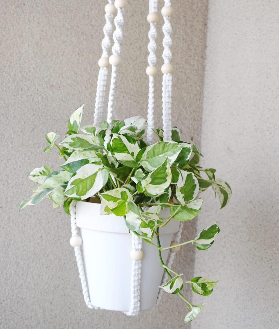 Macrame Plant Hanger Extra Long (52") Indoor Plant Holder with Beads, no Tassel- Long Plant Hanger for Tall Ceiling- Hanging Plant Holder for 6-14Pots -(1 Pack)