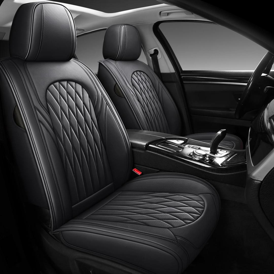 WELLDO Nappa Faux Leather Car Seat Cover Full Set, Black