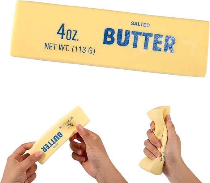 Lyreh 1pcs Squeeze Butter Squishy Toy, PU Material Butter Stick Slow Rising Squeeze Food Fidget Toy for Office School (Light Yellow)