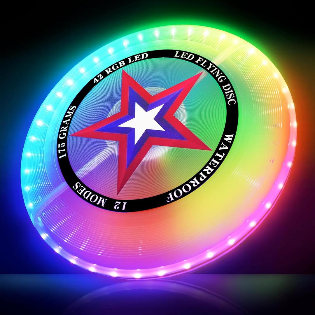 LED Flying Disc with Millions of Colors, 42 LEDs, 175g, 12 Lighting Modes, Rechargeable & Water-resistant, Outdoor Toys for Kids Ages 8-12 Teens Men Boys Adult Beach Toys Camping Lawn Yard Games