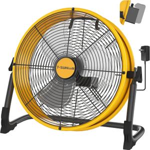 16" Battery Operated Floor Fan Compatible with Dewalt 20V Max Battery, Portable Fan with AC Adapter and USB Output, Metal Industrial High Velocity, Stepless Speed Cordless Fan for Jobsite Camping