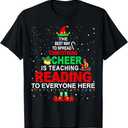 Reading Teacher Christmas Shirt - Elf Christmas Cheer T-Shirt for Men Women Black M