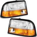 WEELMOTO Headlights Only for 1998-2004 GMC Sonoma / S15 with Fog Lights | 1998-2001 Oldsmobile Bravada / 1998-2001 GMC Jimmy (Fits factory models), Chrome Housing Amber Reflector, Plug-and-Play