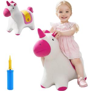 QPAU Fairy Bouncy Unicorn, Soft Plush Covered Bouncy Pal for Toddlers 1-3, Bouncy Animal Hopper, Inflatable Ride on Bouncer for Toddler, Baby Girl Boy Toy Gift 18 Month 2 3 4 5 Year Old