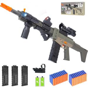 Realistic Sniper Rifle Toy Guns for Nerf Guns Bullets, Electric Foam Blaster Toy Set with Scope, 120 Soft Darts and 3 Magazines, Kids Semi Automatic Machine Toy Gun for Boys 8-12 Old (Green)