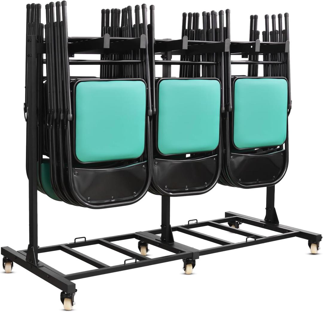 Folding Chair Cart with Wheels, 500 LBS Heavy Duty Chair Storage Rack Dolly for 42 Chairs or 12 Tables, Lockable Rolling Cart for Weddings, Church, Events, Garage