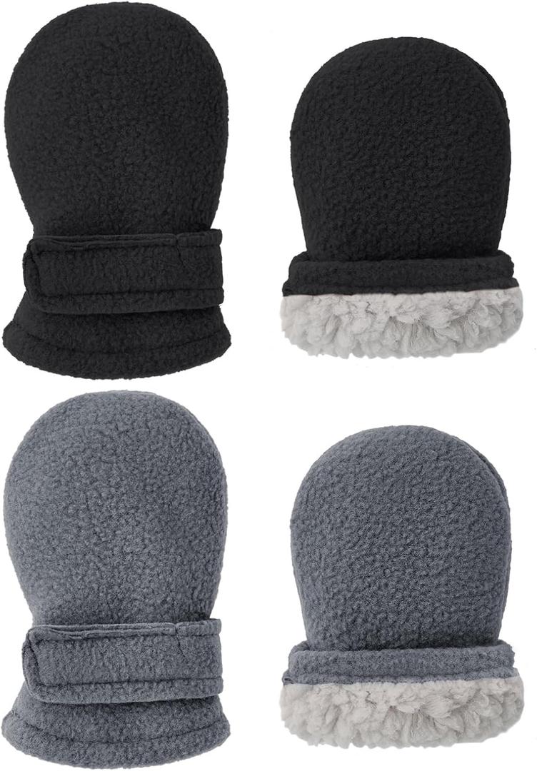 American Trends 2 Pairs Toddler Mittens Unisex Lined Fleece Gloves Winter Warm kids Mitten for Baby Boys and Girls